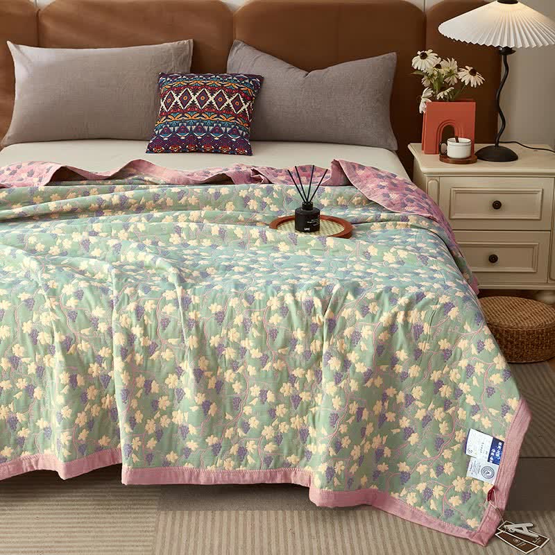 Ownkoti Vine Leaf Three-layer Cotton Reversible Quilt