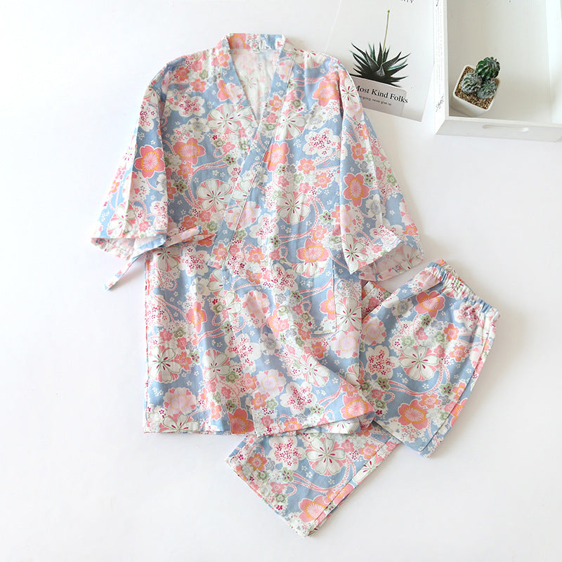 Ownkoti Floral Cotton Gauze Kimono Loungewear Set