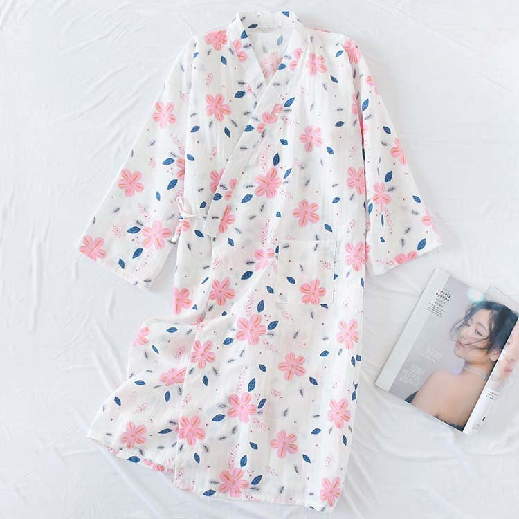 Ownkoti Floral Double Layer Cotton Gauze Nightdress