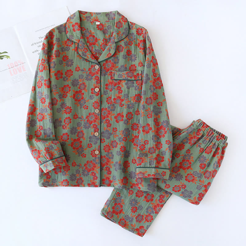 Ownkoti Double Layer Gauze Yarn-dyed Cotton Nightwear Set