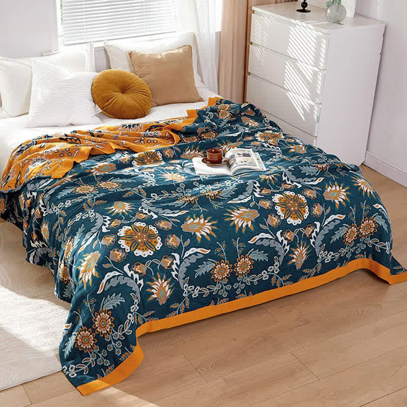 Ownkoti Flower Clusters Cotton Reversible Quilt
