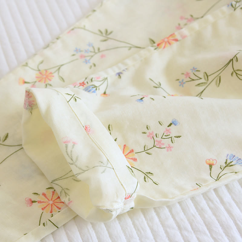 Ownkoti Flower Cotton Gauze Kimono Pajama Set