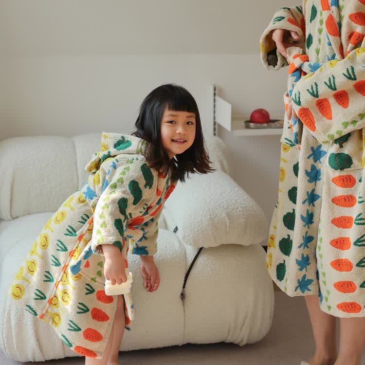 Ownkoti Colorful Vegetable Pattern Cotton Hooded Bathrobe