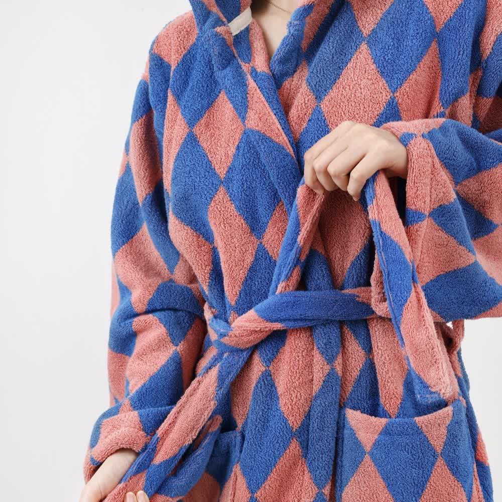 Vintage Long Staple Cotton Hooded Bathrobe - Royal Blue - One Size - image 5