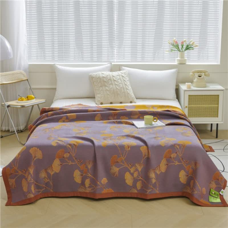 Ownkoti Ginkgo Leaf Jacquard Cotton Reversible Quilt - Dark Purple - Queen - image 8