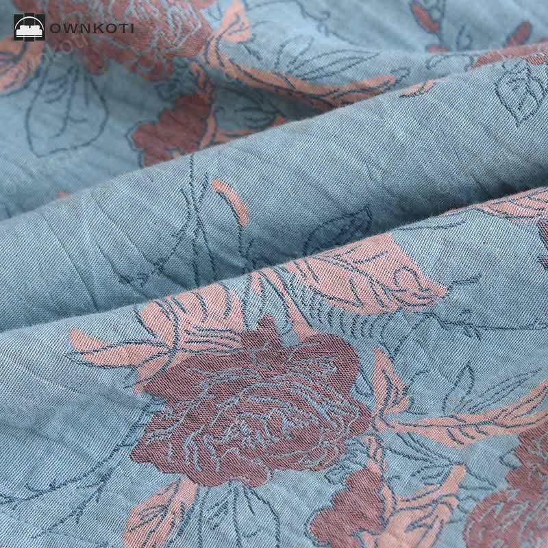 Ownkoti Jacquard Floral Cotton Round-neck Loungewear Set