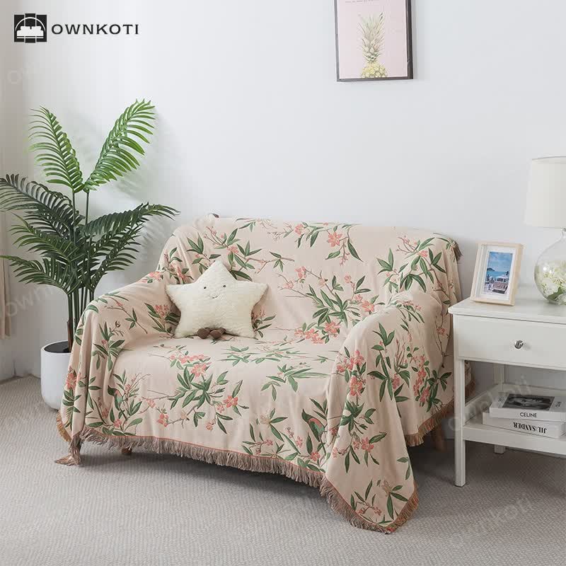 Ownkoti Tassel Cotton Gauze Rural Sofa Blanket