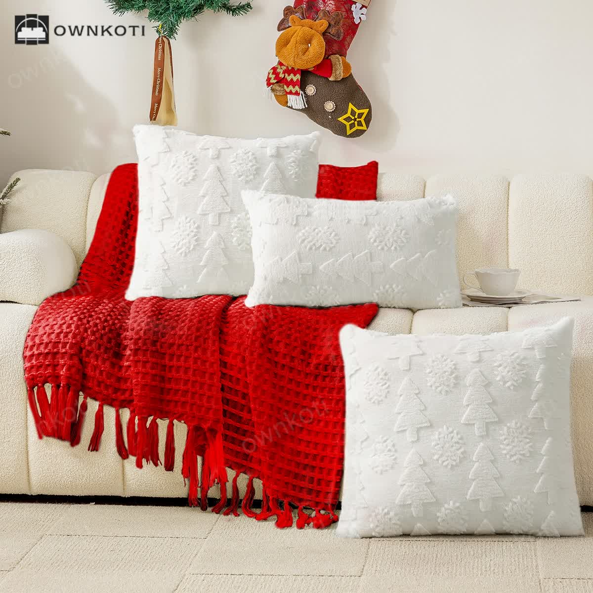 Ownkoti Jacquard Christmas Tree Decortaive Pillowcase
