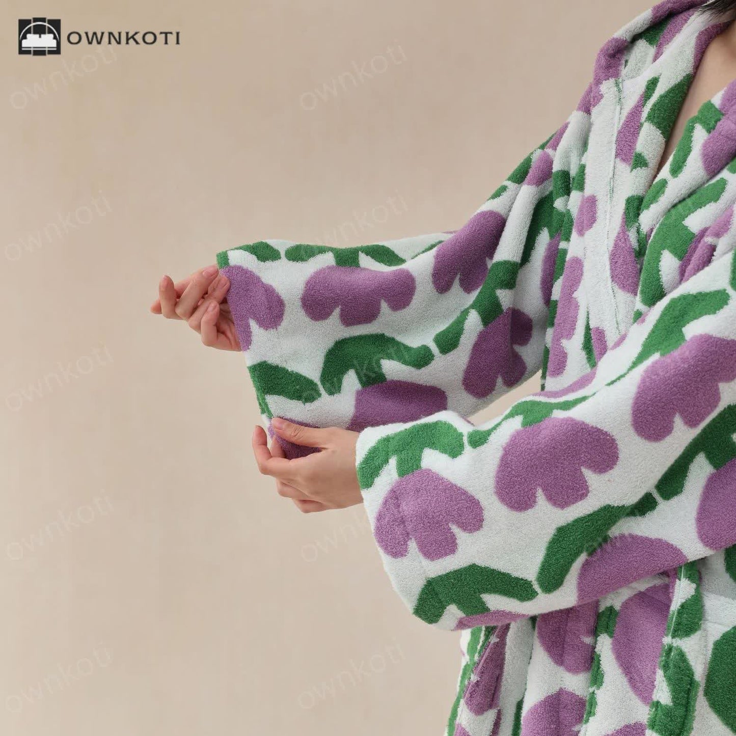 Ownkoti Pure Cotton Rural Tulip Hooded Bathrobe