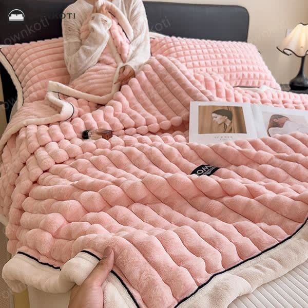 Ownkoti Plaid Texture Soft Fleece Throw Blanket