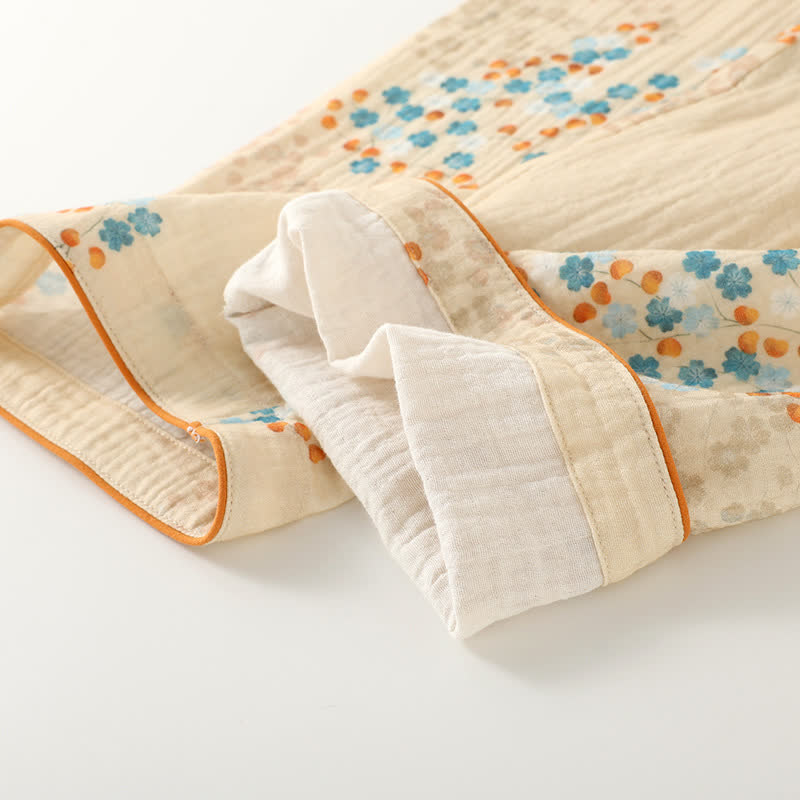 Ownkoti Cotton Kimono Long Sleeve Floral Pajama Set