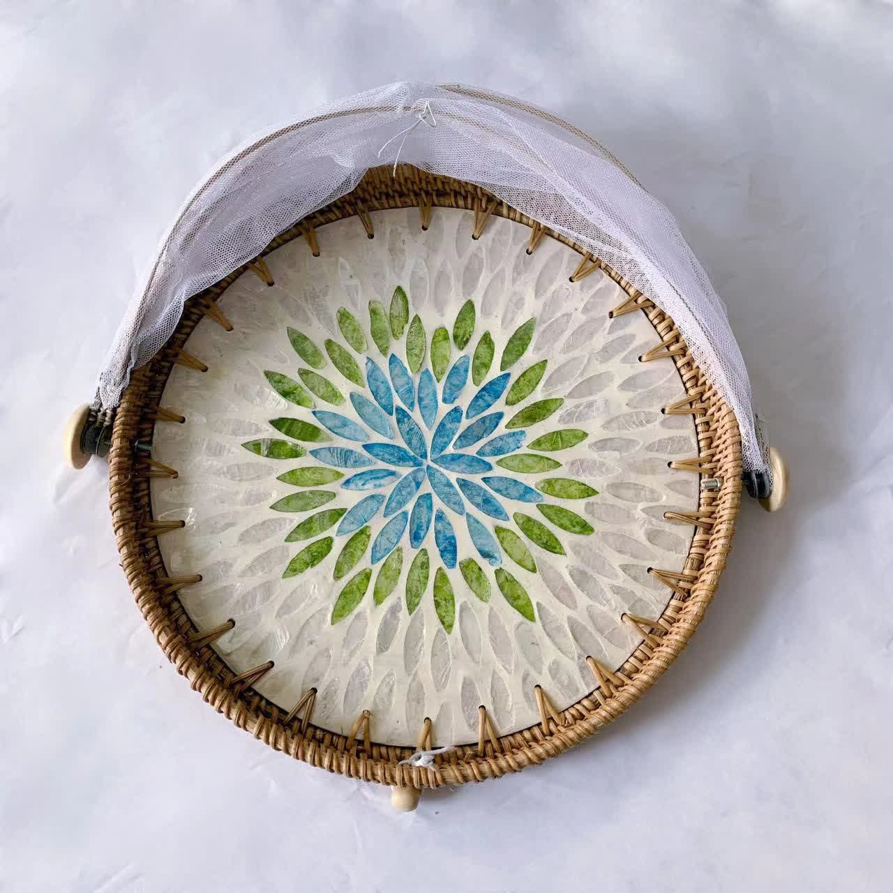 Ownkoti Rattan Colorful Shell Mesh Fruit Basket