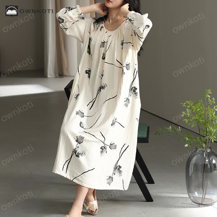 Ownkoti Cotton Floral Chest Padding Nightgown