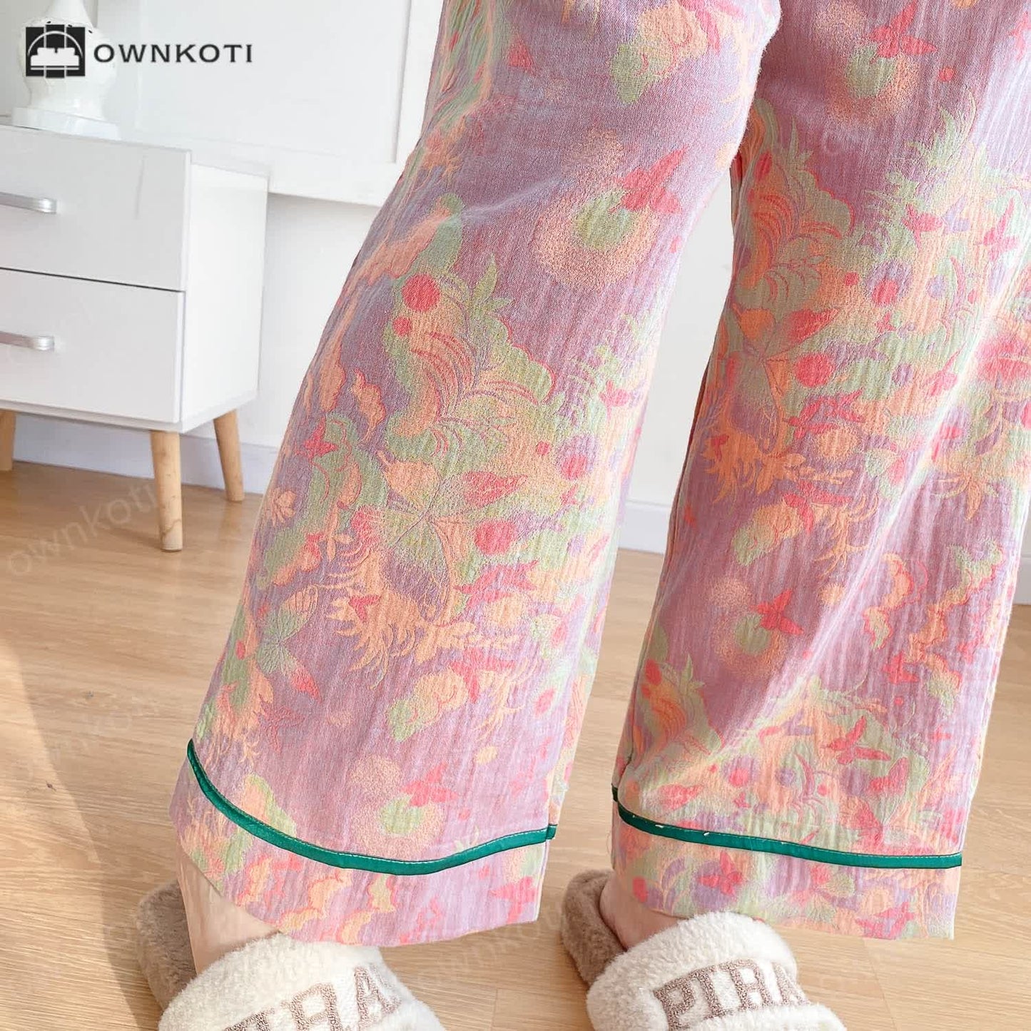 Ownkoti Plus-size Bright Cotton Gauze Pajama Set