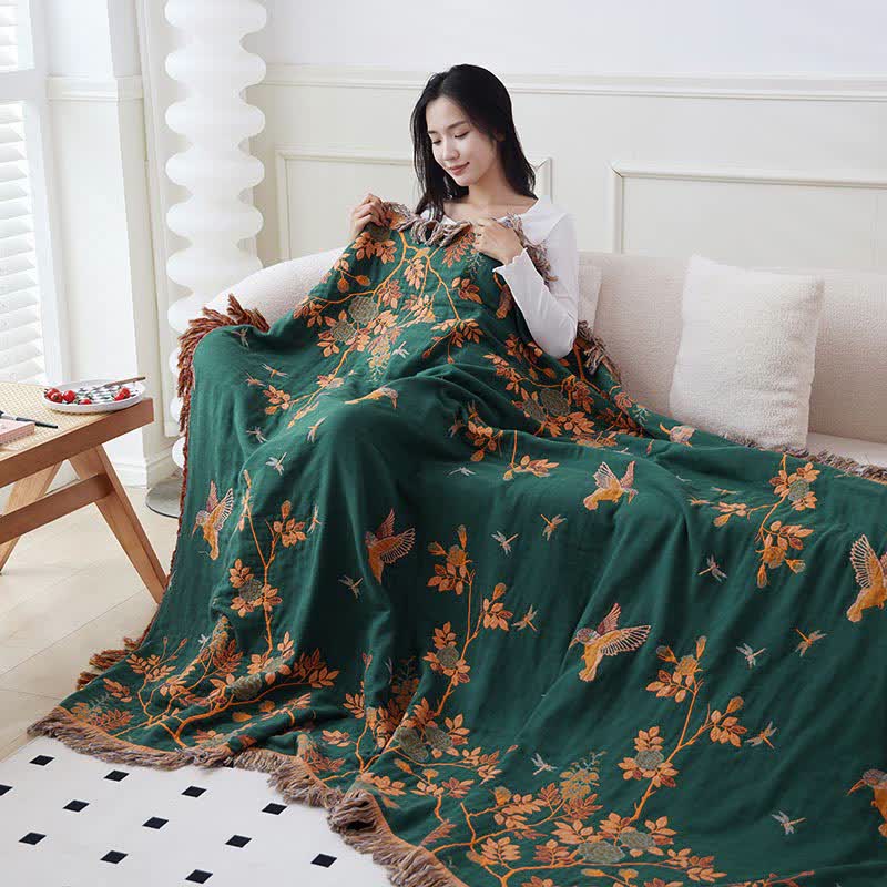 Ownkoti Bird & Flower Cotton Gauze Reversible Quilt