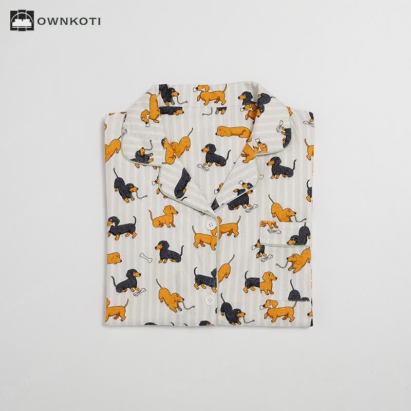 Ownkoti Dachshund Brushed Cotton Couple Pajama Set