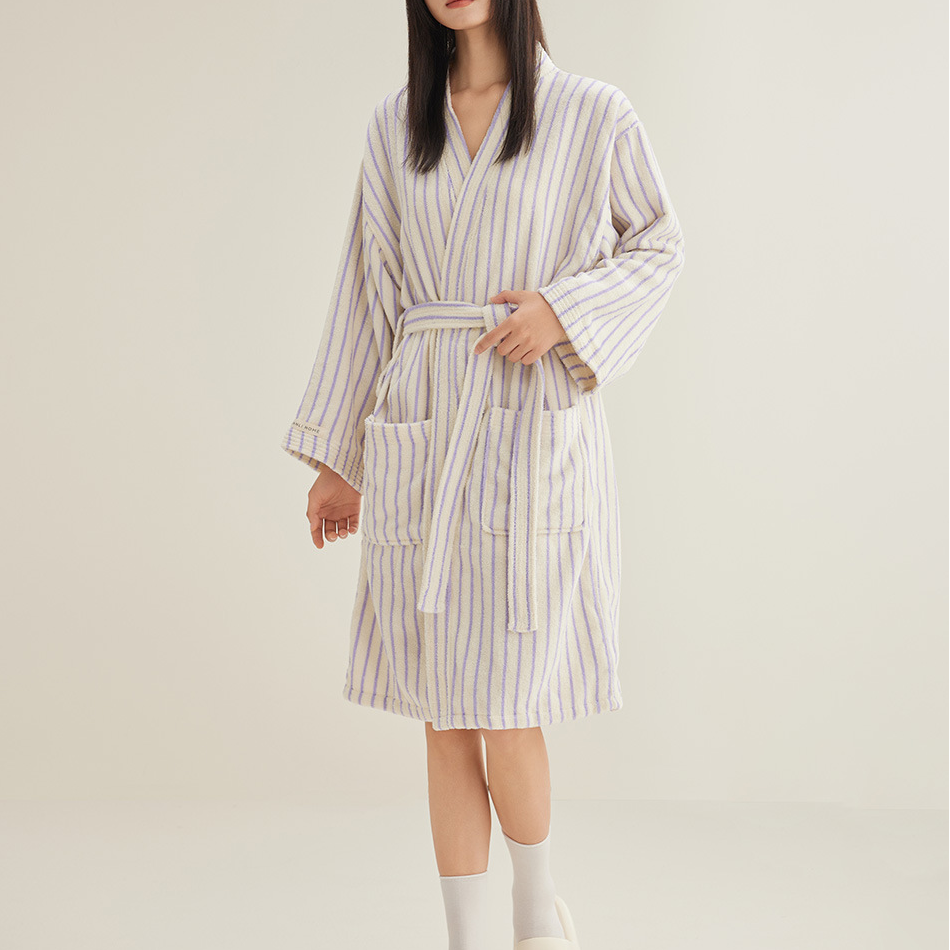 Ownkoti Pure Cotton Simple Striped Soft Bathrobe