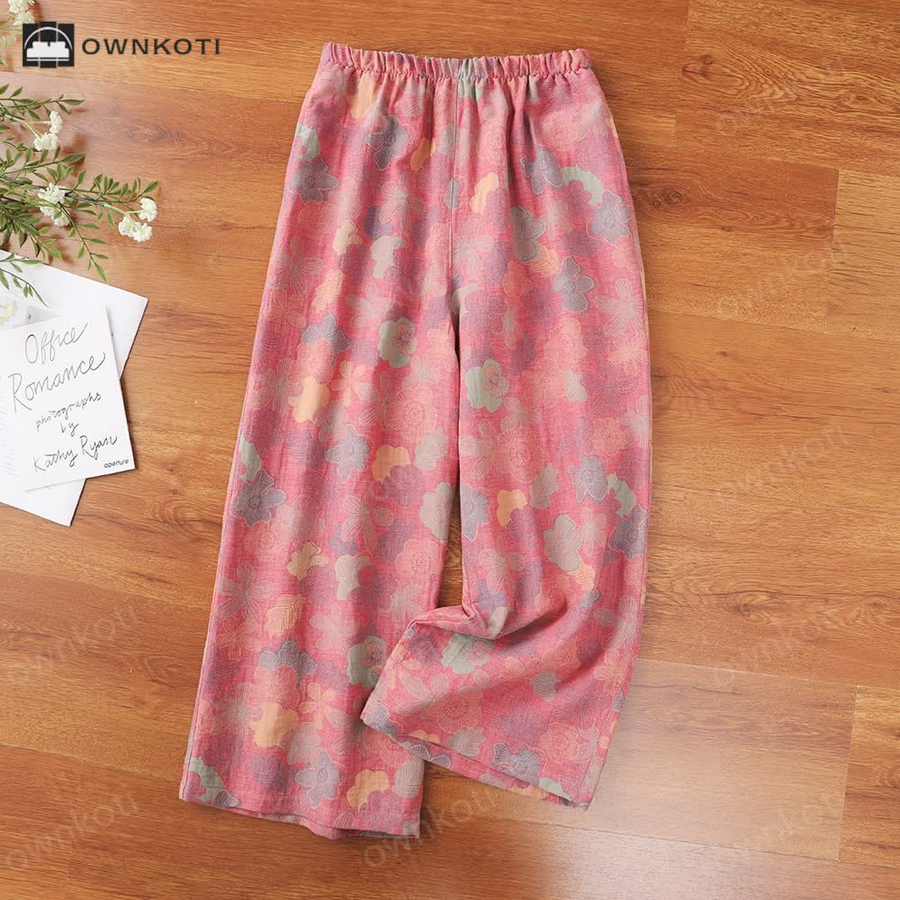 Ownkoti Yarn-dyed Jacquard Cotton Gauze Pajama Pants