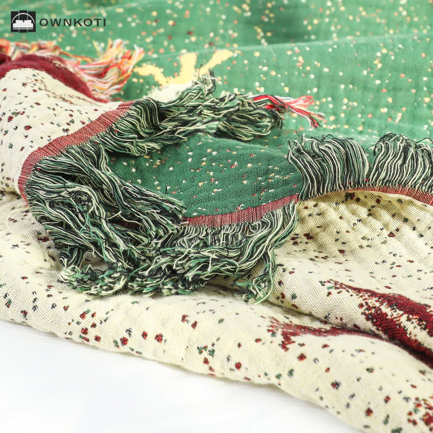 Ownkoti Elegant Goose Cotton Gauze Reversible Tassel Quilt