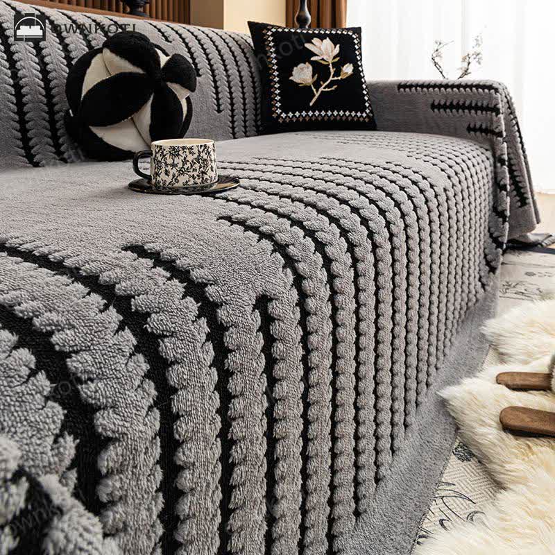 Ownkoti Thick Plush Chenille Stripe Sofa Cover