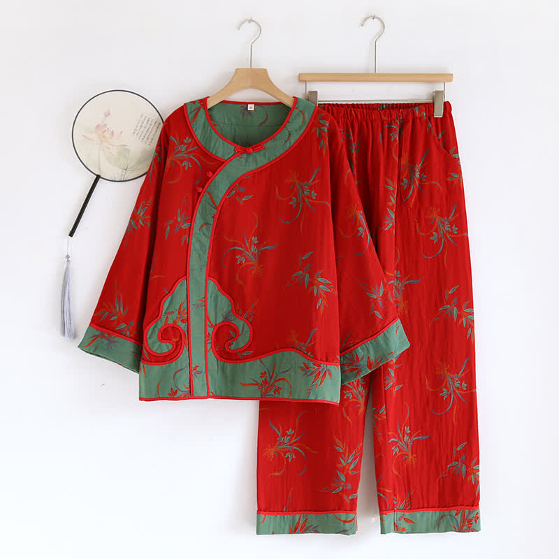 Ownkoti Cotton Gauze Elegant Jacquard Nightwear Set