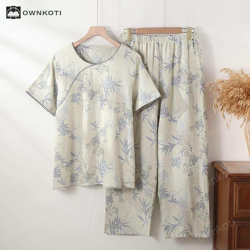 Ownkoti Round Neckline Bamboo Cotton Gauze Pajama Set