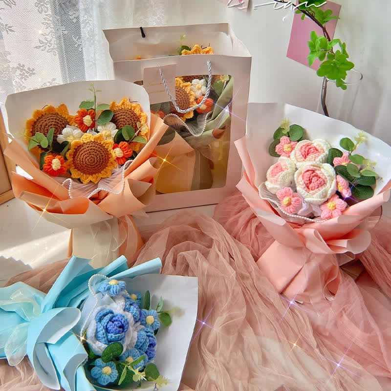 Ownkoti Creative Handmade Knitted Crochet Rose Bouquet - image 0