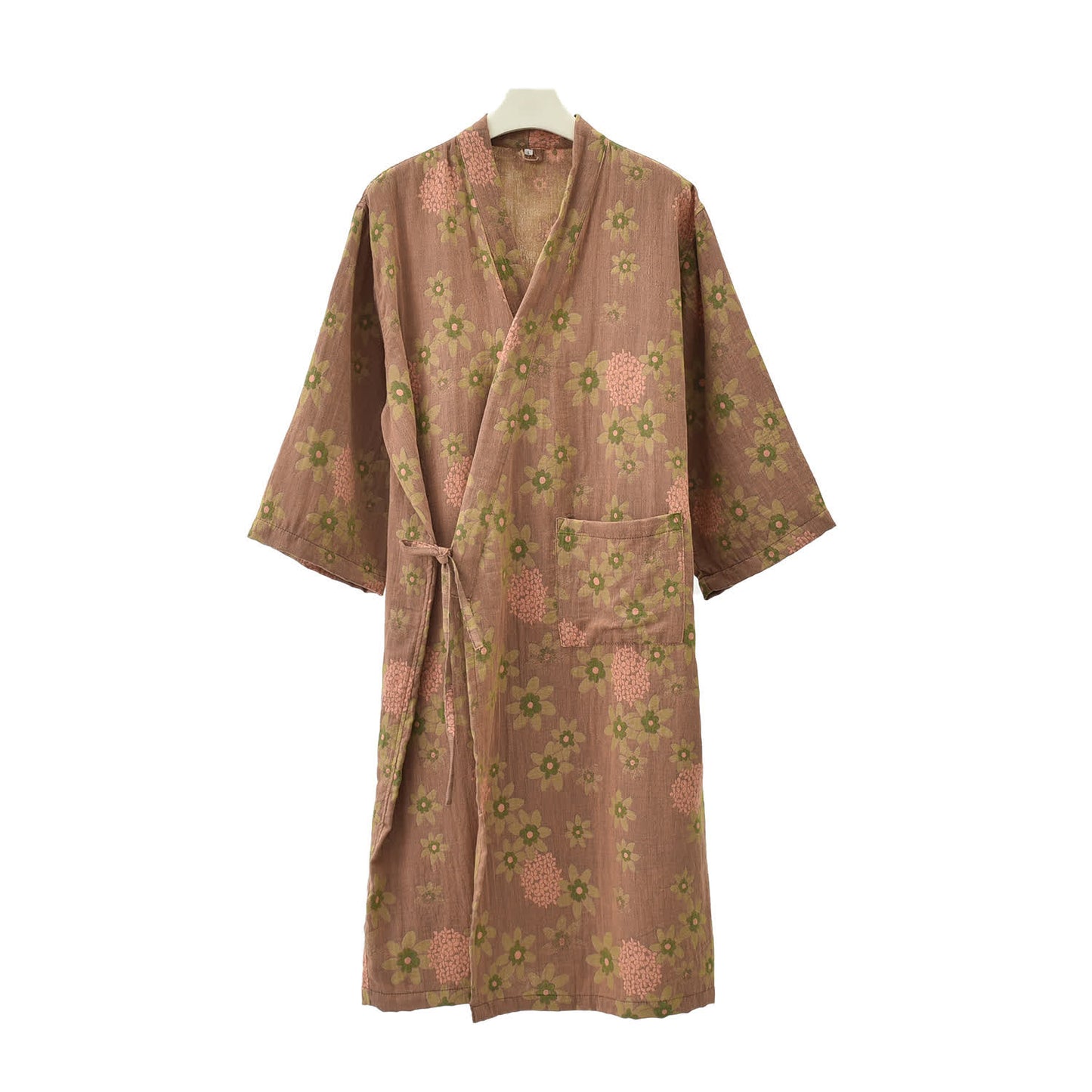 Jacquard Floral Gauze Lightweight Bathrobe - Brown - XL - image 1