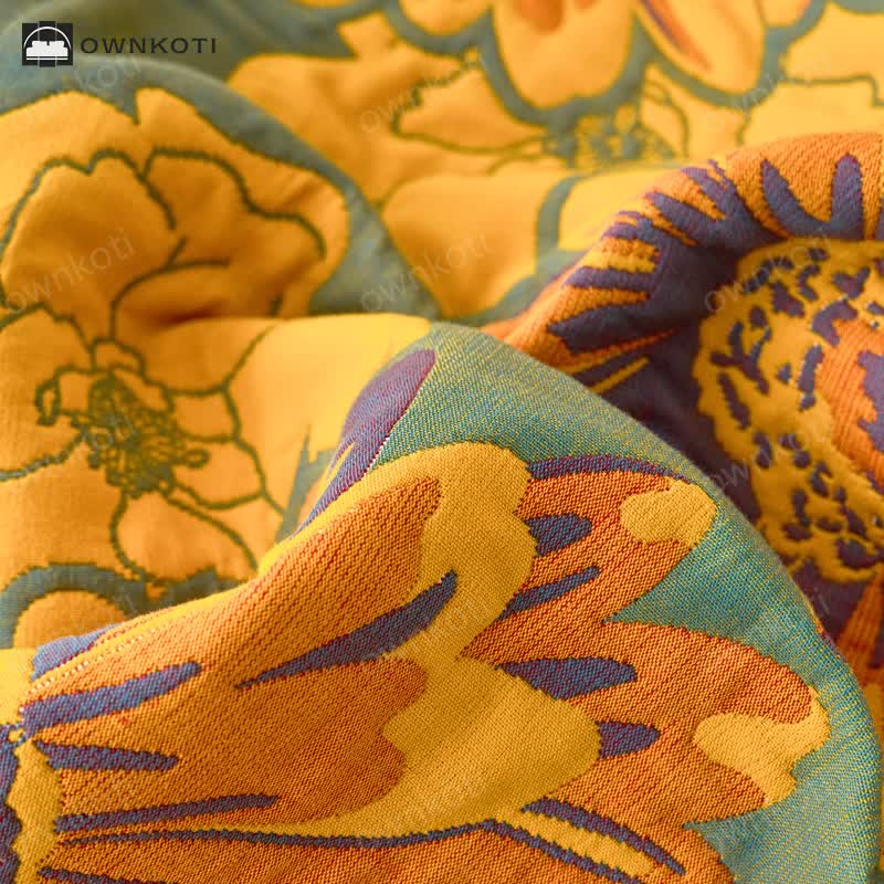 Ownkoti Cotton Gauze Reverisible Blomming Flower Quilt