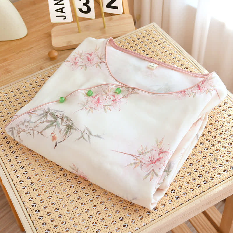 Ownkoti Elegant Cherry Blossom Branch Leaf Loungewear