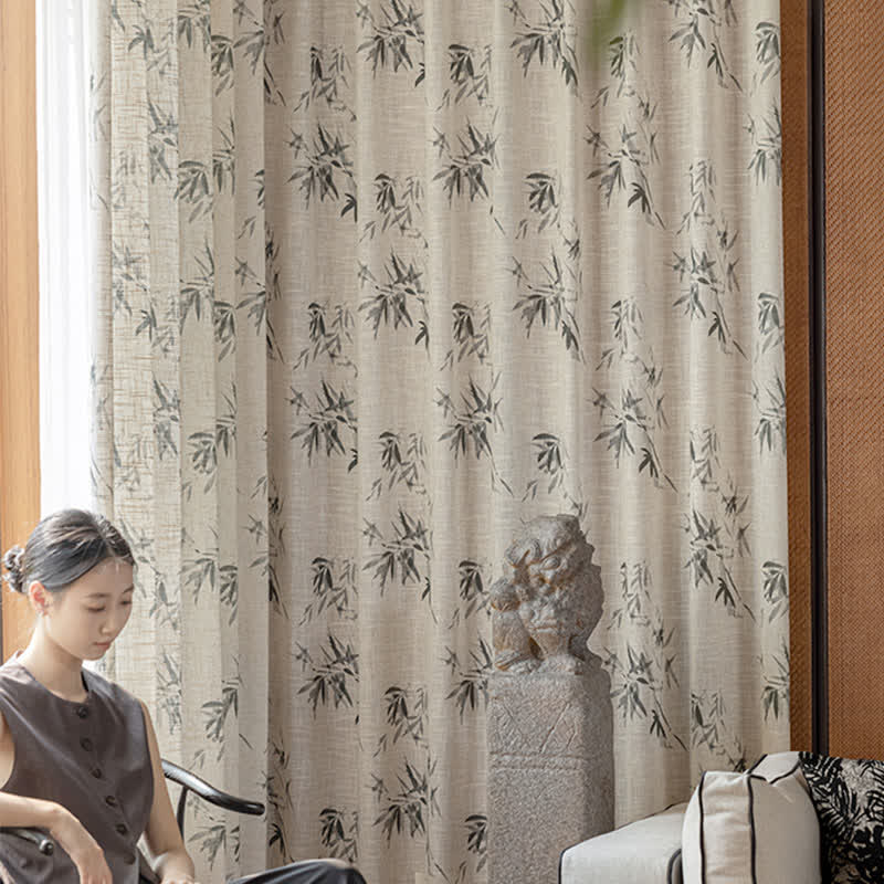 Ownkoti Bird and Plant Print Sheer Linen Gauze Curtain