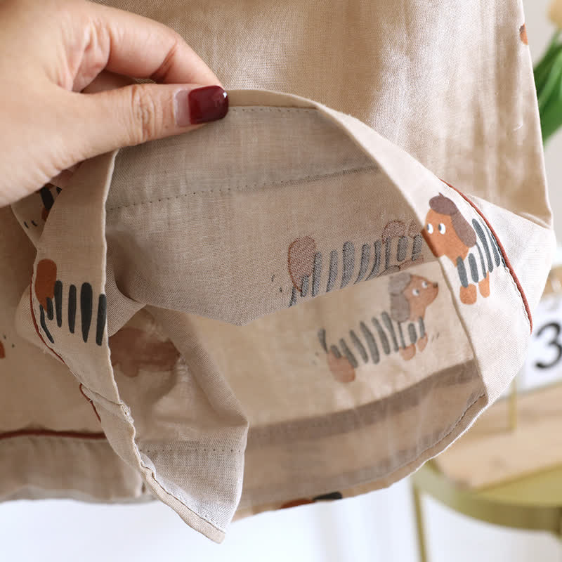 Ownkoti Cute Dachshund Couple Short-sleeve Pajama Set