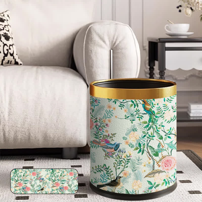Ownkoti Floral Bird Leather Stainless Steel Trash Bin - image 1