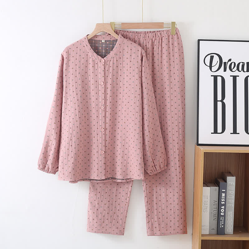 Ownkoti Button-down Cotton Gauze Soft Pajama Set
