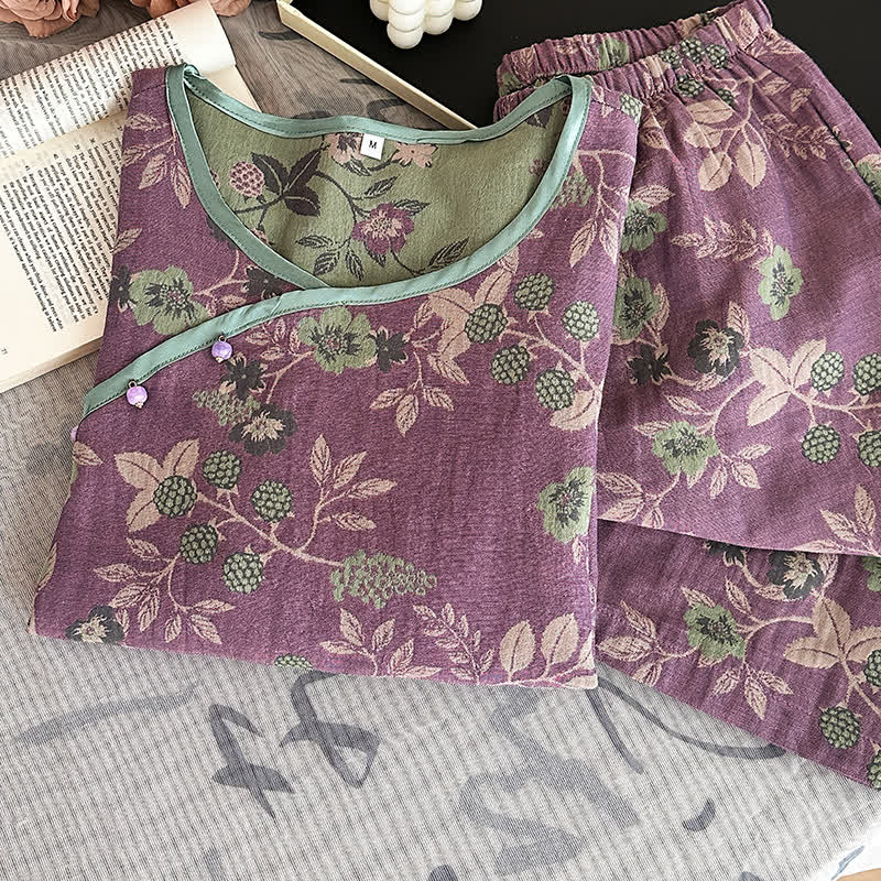 Ownkoti Cotton Gauze Rural Mulberries Pajama Set
