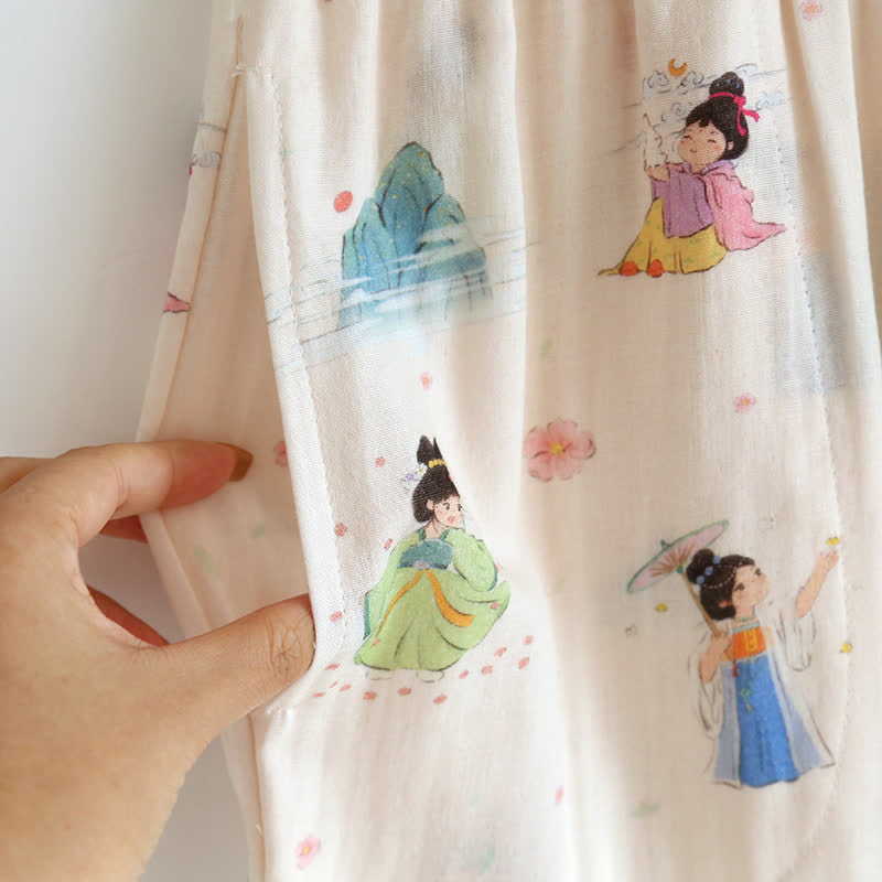 Ownkoti Vintage Cotton Gauze Asymmetric Front Loungewear Set