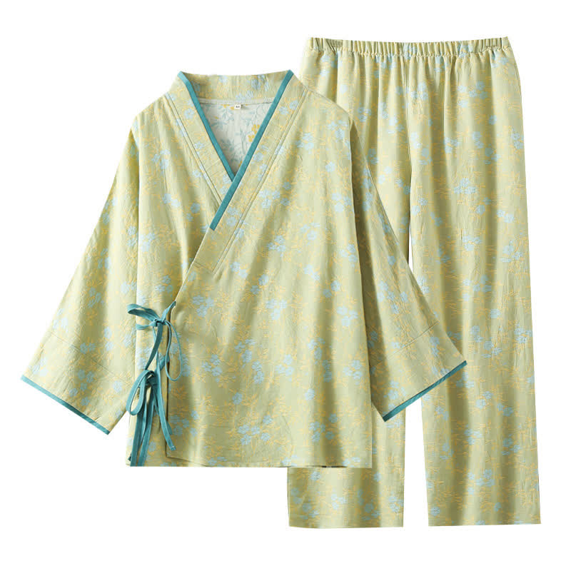 Ownkoti Vintage Cotton Gauze Loose Tie Loungewear Set