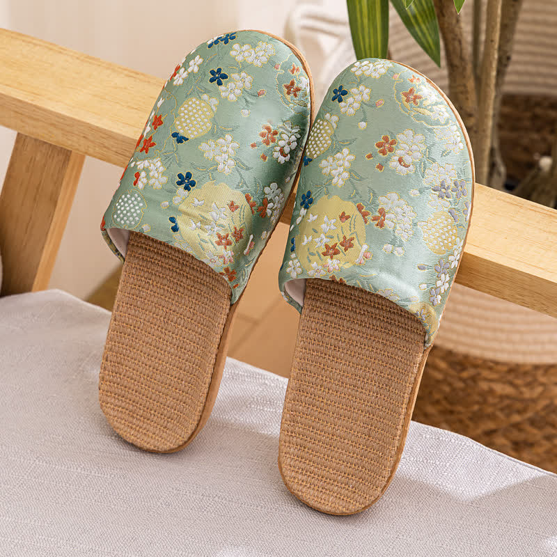 Ownkoti Embroidered Floral Anti-slip House Slippers - Green - L - image 6