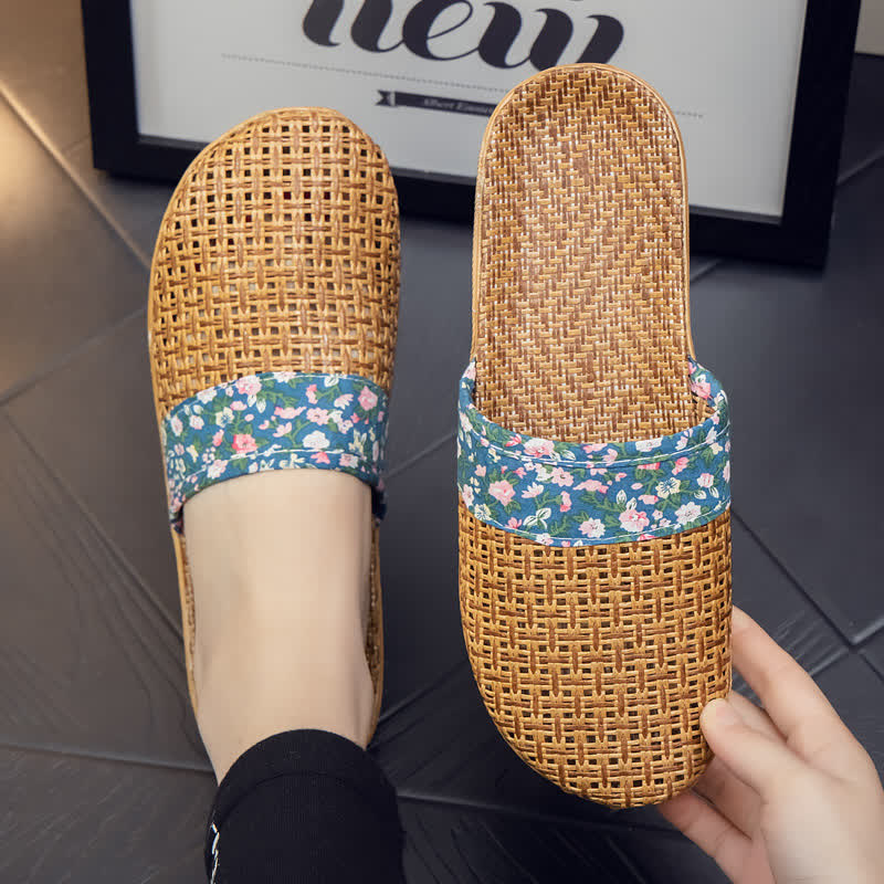 Ownkoti Rattan Woven Elegant Floral House Slippers
