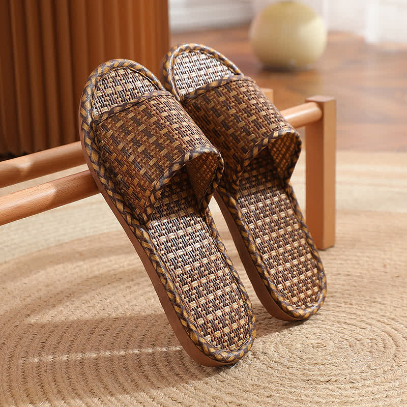Ownkoti Rattan Breathable Anti-slip Couple House Slippers