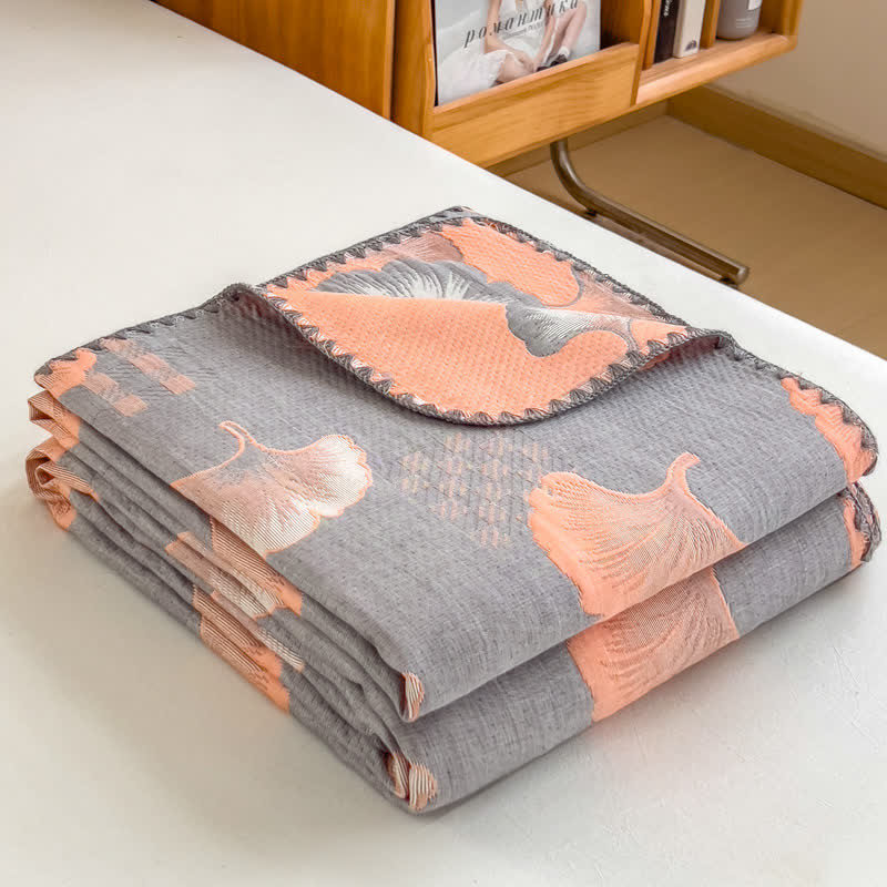 Ownkoti Ginkgo Leaf Cotton Layers Gauze Reversible Coverlet