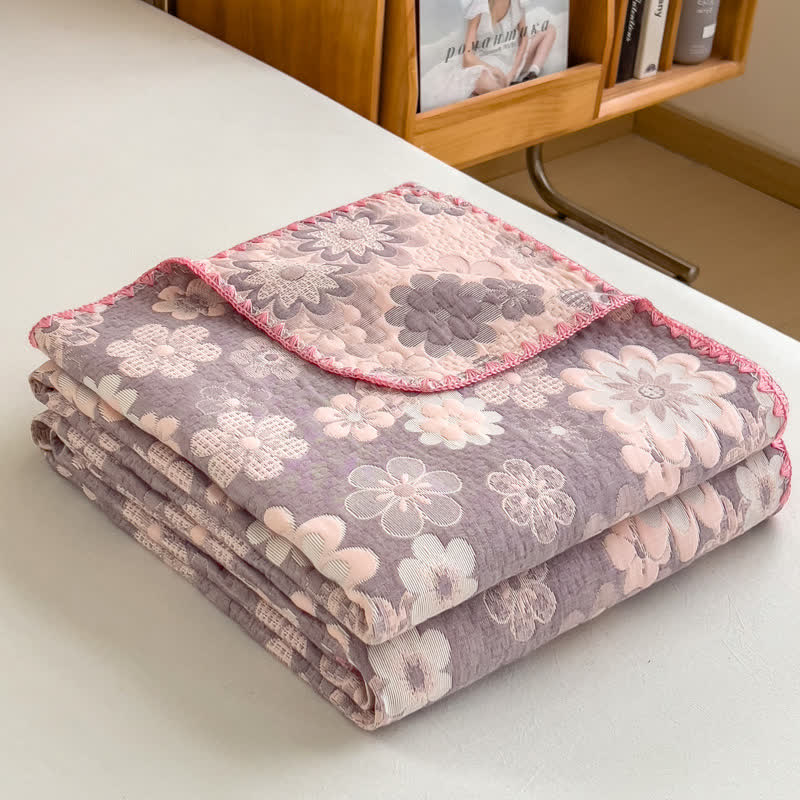 Ownkoti Rural Flower Cotton Layers Gauze Reversible Coverlet