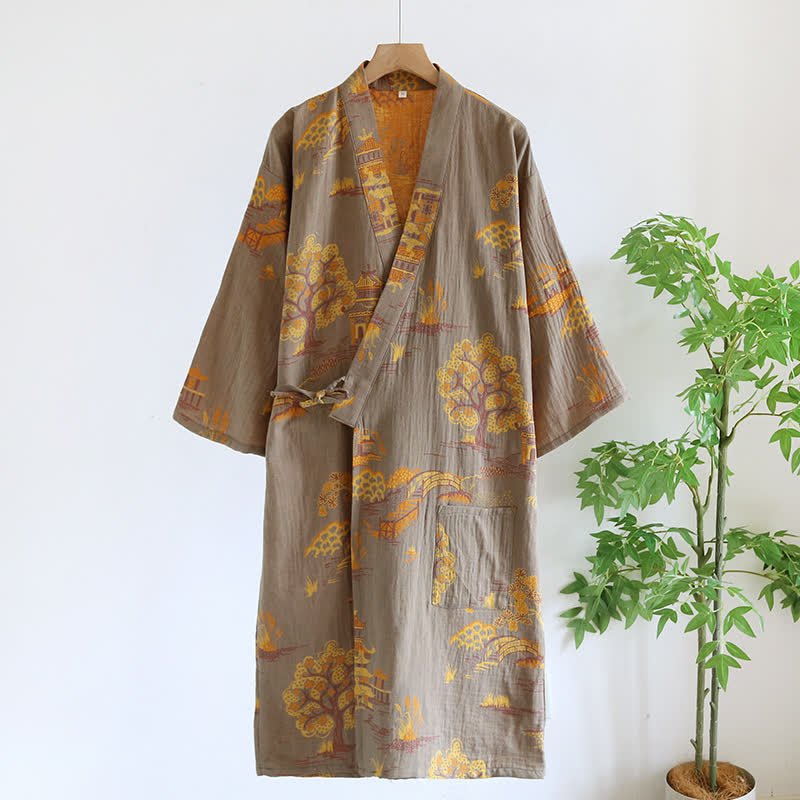Ownkoti Vintage Kimono Cotton Yarn-dyed Jacquard Cotton Bathrobe