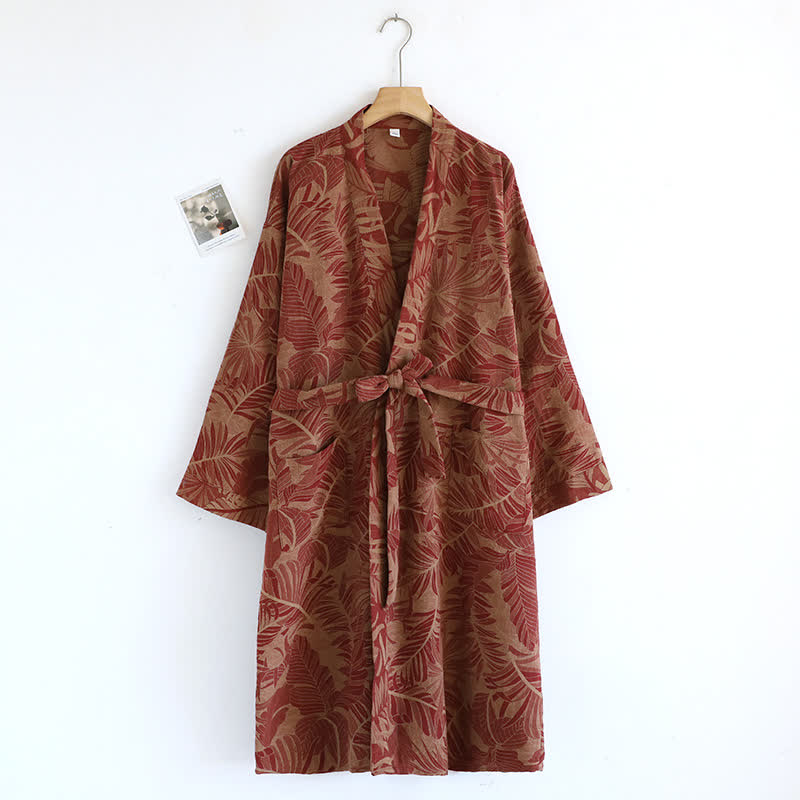 Ownkoti Vintage Yarn-dyed Leaf Jacquard Cotton Bathrobe