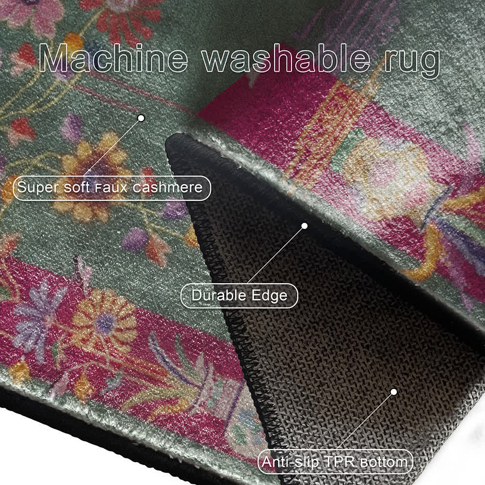 Ownkoti Oriental Floral Anti-slip Washable Area Rug