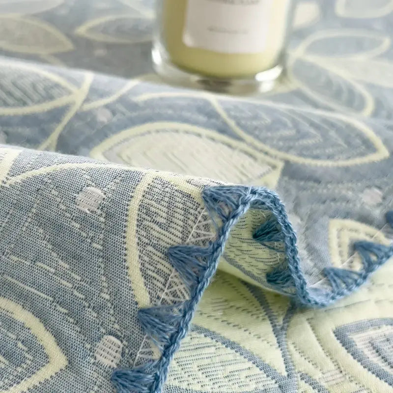 Ownkoti Elegant Leaf Cotton Layers Gauze Reversible Coverlet