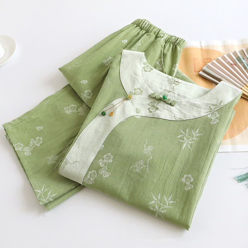 Ownkoti Vintage Cotton Yarn-dyed Jacquard Long Sleeve Loungewear