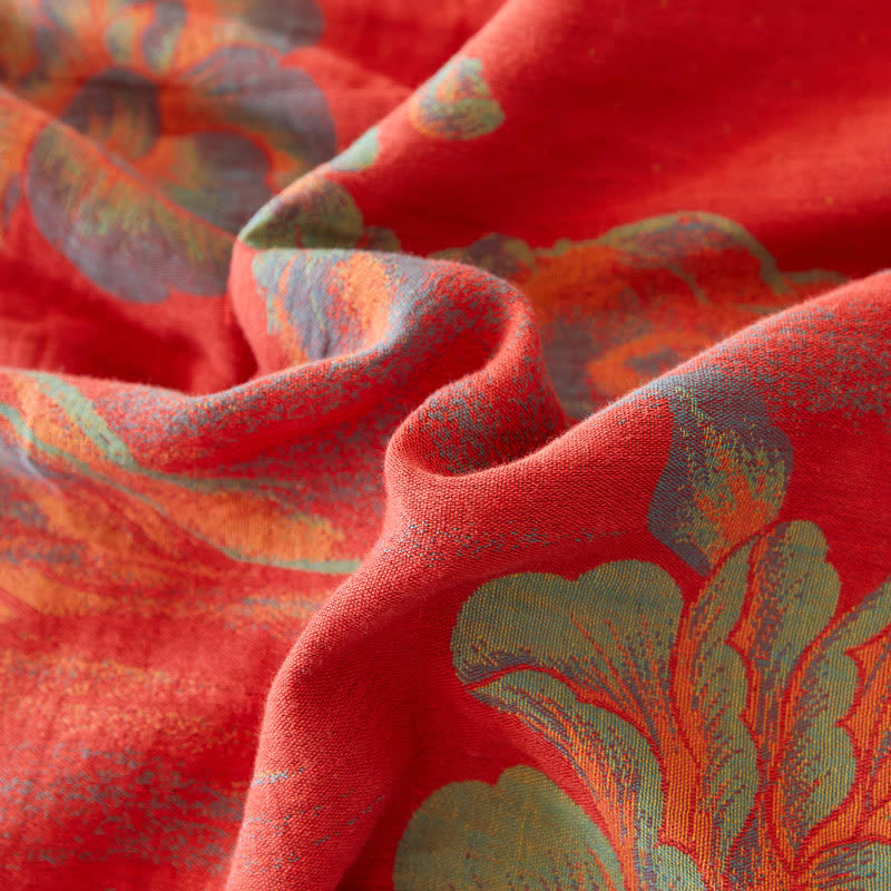 Peony Cotton Gauze Gauze Dyed Jacquard Reversible Coverlet