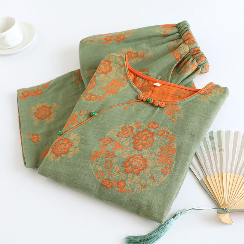 Ownkoti Vintage Yarn-dyed Jacquard Cotton Loungewear Set