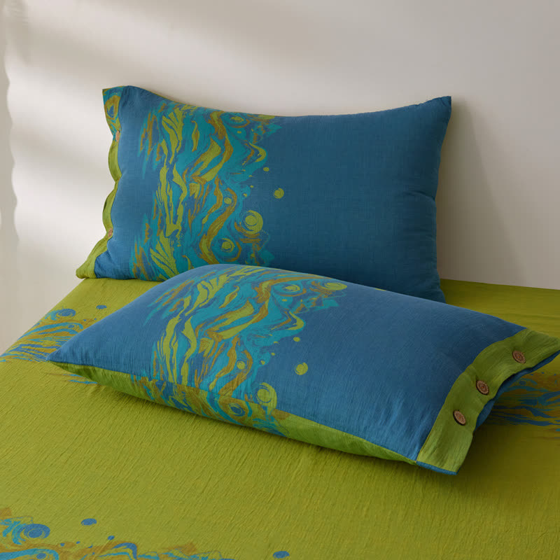 Ownkoti Landscape Print Cotton Gauze Sheet Coverlet